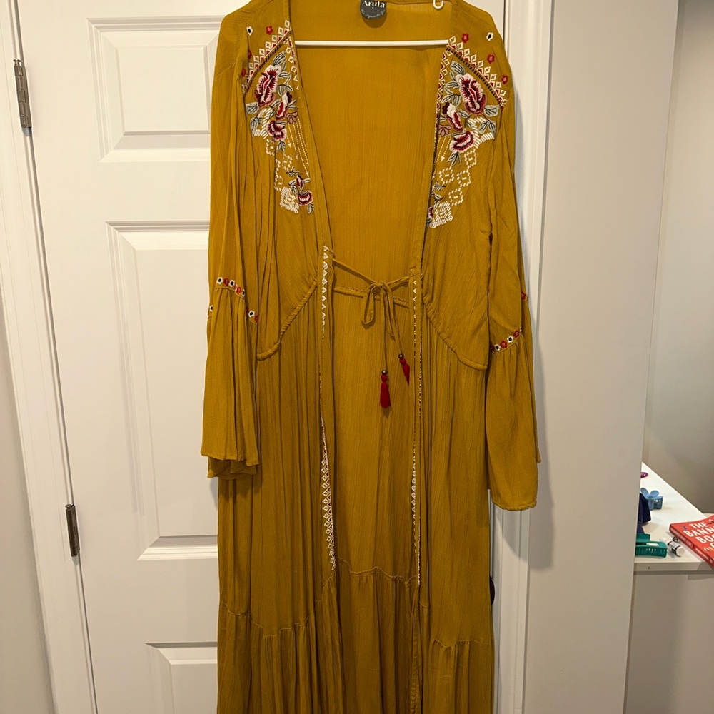 ARULA Mustard Yellow Embroidered Long Sleeve Dress
